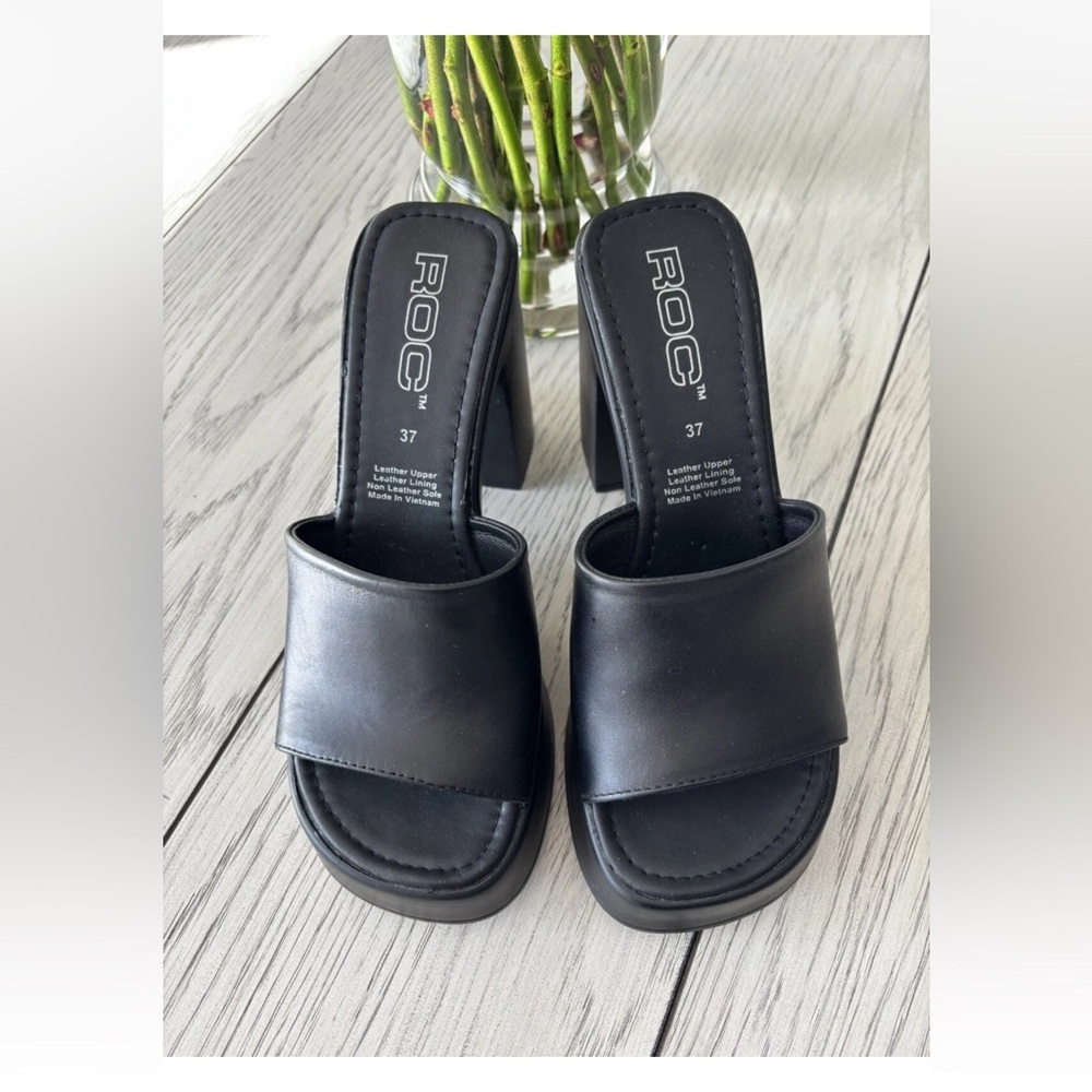 ROC Black Platform Slide Heels - Women's